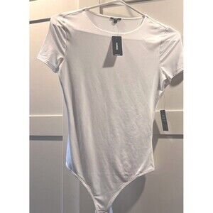 Express Body Contour Bodysuit Womens  Thong Shirt , Off White , Size XS Crew